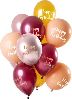 Produktbild von 12 Latexballons Happy BDay Pink Gold 30cm