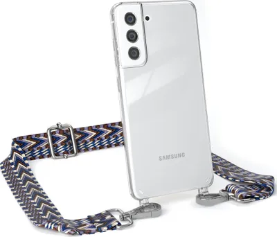 Produktbild von EAZY CASE Handykette - Verstellbarer Trageriemen kompatibel mit Samsung Galaxy S21 FE 5G, Handykordel mit transparenter Silikon-Hülle, Band in Blau