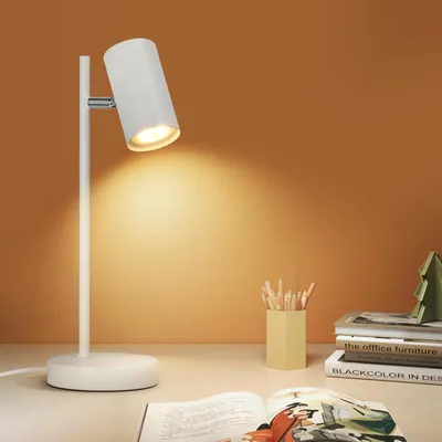 Image de Lampe de chevet pour chambre, lampe de table blanche, orientable à 350°, douille GU10