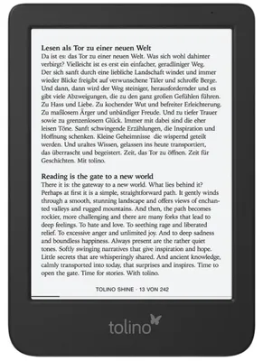 Produktbild von Tolino shine 5, 15,2 cm (6"), E Ink Carta, 1072 x 1448 Pixel, CBR, CBZ, EPUB, MOBI, PDF, TXT, JPEG, PNG, 16 GB