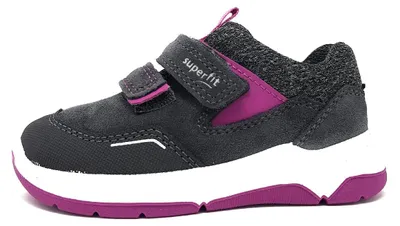 Image de Superfit, chaussures pour enfants, modèle Cooper, chaussures basses pour filles, fermeture velcro, couleur grise, chaussures de sport décontractées