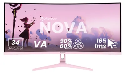 Produktbild von Arozzi Nova 34" Gaming Monitor - Gebogen - UWQHD VA - 165Hz - Rosa
