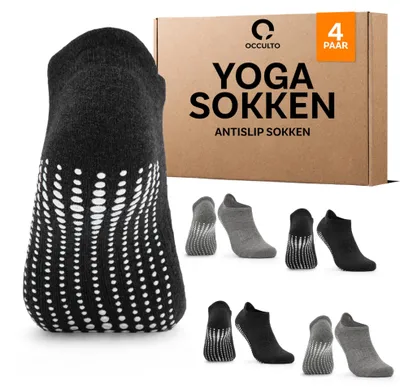 Imagen del producto de Calcetines para yoga antideslizantes, paquete de 4 pares, talla 43-46, ideales para yoga y pilates