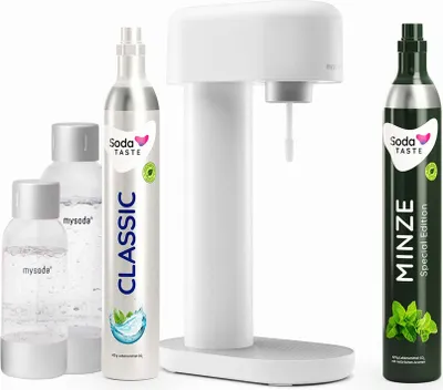 Image de Offre économique : Ruby appareil à gazéifier l'eau (blanc) + cylindre CO2 menthe