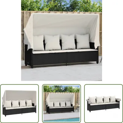 Produktbild von The Living Store Sonnenliege mit Dach und Kissen Schwarz Poly Rattan