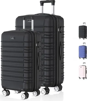 Image de Voyagoux® AVALON - Ensemble de voyage M/L - Valises - 2 pièces - Valise de voyage à roulettes - Noir - Serrure TSA