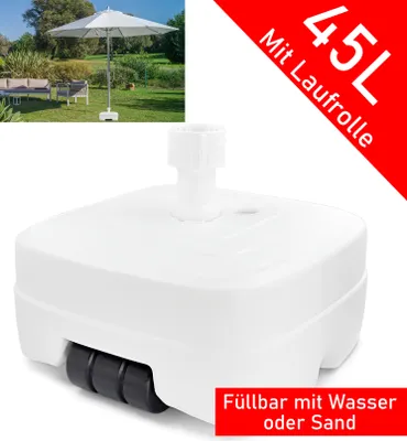 Produktbild von Schirmständer auf Rollen weiß 45 L Sonnenschirm Ständer Sonnenschirm Halter - Für Sonnenschirme bis 300cm - Mit Sand oder Wasser befüllbar - Für optimale Stabilität