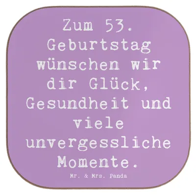 Produktbild von Mr. & Mrs. Panda Getränkeuntersetzer Spruch 53. Geburtstag Glück - Lavendeltraum - Geschenk, Geburtstagsgeschenk, Untersetzer für Gläser, Geschenke zum, Glas, Feiern