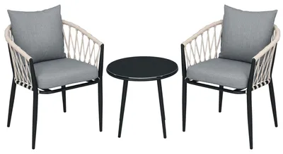 Produktbild von Gartenmöbel Set für 2 Personen inkl. 1 Tisch, 2 Stühlen mit Sitzkissen, Balkon-Set, Stahl, Grau