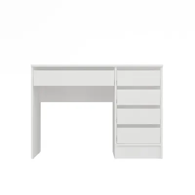 Produktbild von KOMTO Schreibtisch Weiß mit 5 Schubladen – Computertisch, Bürotisch, Kinderschreibtisch mit Stauraum, PC-Tisch | Arbeitstisch PLIO 110x53x78,5 cm