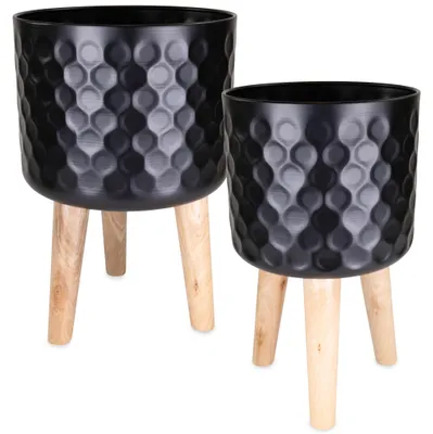 Produktbild von Blumentöpfe 2er Set Schwarz Ø 24,5 x 42 & 28 x 43 cm mit Füßen