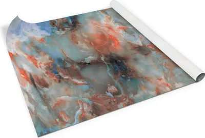 A rolled-up sheet of self-adhesive furniture film with a marble pattern.
