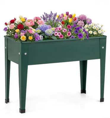 Produktbild von KOMFOTTEU Hochbeet aus Metall, erhöhter Pflanzkasten mit Beinen & Abflusslöchern für Gemüse, Obst, Blumen und Kräuter, stehender Anbaukasten für Balkon, Hinterhof, Terrasse, 60 cm x 27 cm x 45 cm