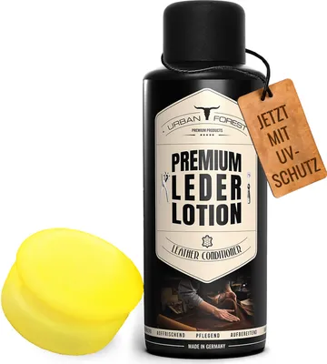 Produktbild von Pflegemittel für Ledersofa I Lederlotion für Ledercouch I Milde Lederpflege Leder Lotion inkl. Schwamm von URBAN Forest 500 ml