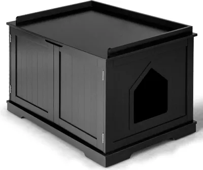 Produktbild von Katzenhaus für den Innenbereich mit Bett, Schwarz, MDF, Multifunktional