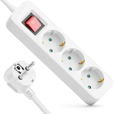 Produktbild von deleyCON 3-Fach Steckdosenleiste mit beleuchtetem EIN/AUS Schalter - 5m Kabel - 3x Schutzkontaktbuchse Mehrfachsteckdose Stromkabel Verteiler Verlängerung Stromleiste Haushalt Büro 3680W 16A - Weiß