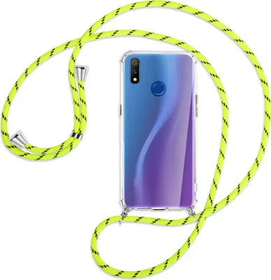 Produktbild von Handykette Backcover-Schutzhülle mit Band (Metall silberfarben) für Realme 3 Pro (X Lite) - neongelb