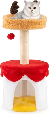 Produktbild von GOPLUS Kratzbaum Weihnachten, Katzenbaum klein in Elchform mit Katzenhöhle, Plüschball & Sisal Kratzpfosten, Geweihen, Kletterbaum für Kätzchen