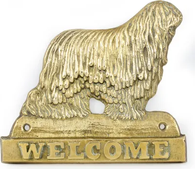 Obrázok produktu pre Komondor – dverová tabuľka so psom, mosadzná uvítací plaketa, výnimočná tabuľka s nápisom „Welcome“ od značky Art-Dog