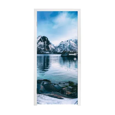 Obrázek produktu pro MuchoWow® Plakát na dveře - Voda - Hory - Příroda - 235x95 cm - Samolepicí fólie na dveře