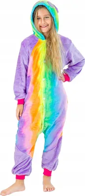 Obrázek produktu pro ZOLTA Overal Onesie pro děti - Měkké a příjemné uni pyžamo - Teplé pyžamo - Kostým s motivem jednorožce pro dívky a chlapce - Velikost S - Rainbow Panda