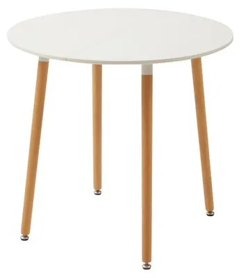 Image de Table ronde pour salle à manger ou cuisine, pour 2 à 4 personnes, dimensions 80x80x75 cm, blanche avec pieds en bois de hêtre