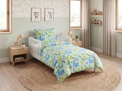 Obrázok produktu pre Bavlnené obliečky do postieľky JUNGLE JOY farebné 40x60 + 100x135, Obrázok generovaný UI