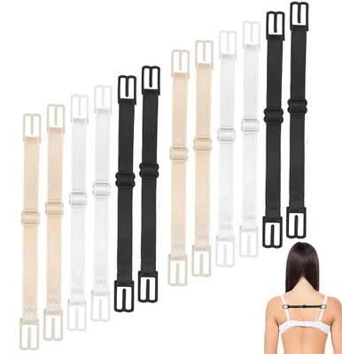 Produktbild von BH Träger – 12 Stück – Verstellbare BH-Träger – Elastische Unterwäscheträger – BH-Halter – Rutschfeste Schnalle – Schwarz, Weiß und Beige – Damen