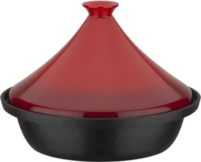 Produktbild von Tajine aus massivem Gusseisen, 30 x 22 cm, Keramikdeckel, Induktionsgeeignet, Rot