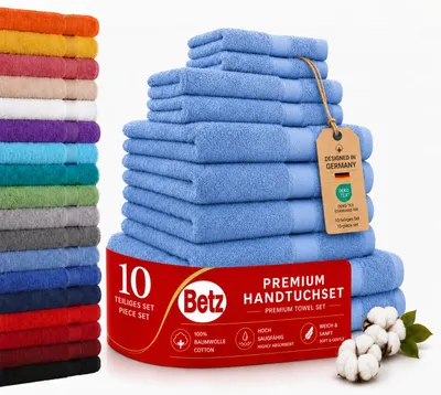 Produktbild von Betz Premium Classic Frottier Handtuch-Set 10-teilig - 2X Liegetücher - 4X Handtücher - 2X Gästetücher - 2X Seiftücher - hellblau, KI-generiertes Bild
