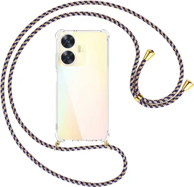 Produktbild von Handykette Backcover-Schutzhülle mit Band (Metall goldfarben) für Realme C55 (6.72'') - blau+beige