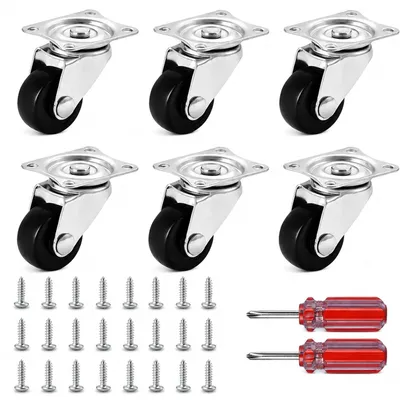 Produktbild von 6 Möbelrollen Gummi, 25 mm, 360 Grad drehbar, inklusive Schrauben, für Möbel und Geräte