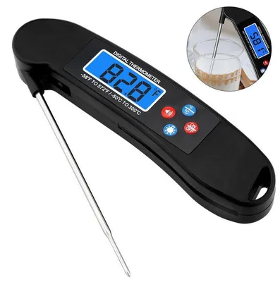 Produktbild von Küchenthermometer mit Sprachansage, digitales Fleischthermometer, sofort ablesbar, klappbar, LCD beleuchtet, für Grill BBQ Öl Milch
