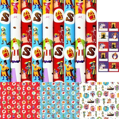 Productafbeelding van Club Van Sinterklaas Inpak Cadeaupapier incl. 40 naamstickers - 9 Rollen 70 cm x 2 meter