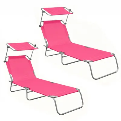 Image de Aga 2x Chaise longue de jardin réglable avec auvent Rose