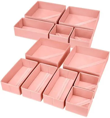 Productafbeelding van Ibenzoa® Ladesysteem voor kleding en accessoires – 12 opvouwbare opbergboxen, roze, vlies/karton, met rits, afmetingen: 4x30x30x9 / 4x30x15x9 / 4x15x15x9