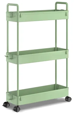 Produktbild von Rollwagen Lagerwagen Küchenwagen - 3 Ebenen - Schmal, 13 x 40 x 72 cm - Kunststoff - Grün - Für Küche und Bad