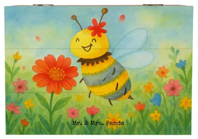 Produktbild von Mr. & Mrs. Panda Truhe Biene Blume Design 22 x 15 cm - Weiß - Geschenk, mit deckel, Kiste, Box, fotobox