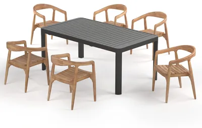Produktbild von home24 Gartenessgruppe - 7-teilig - Teak massiv / Aluminium - Braun / Anthrazit