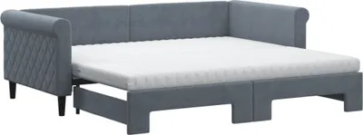 Produktbild von vidaXL Tagesbett Ausziehbar mit Matratzen Dunkelgrau 90x190 cm Samt