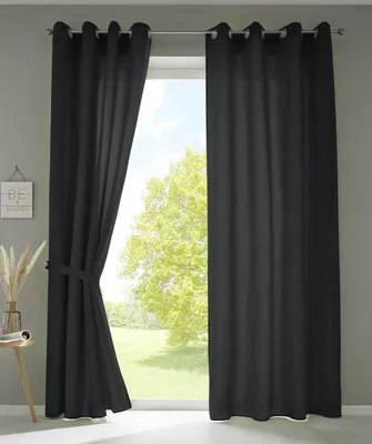 Produktbild von 2er Set Vorhänge Schal Ösen »Berlin« HxB 225x140 cm Schwarz Blickdicht Microsatin Lichtdurchlässig Uni Matt 20405N2