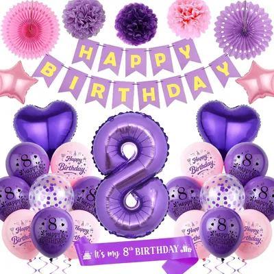 Immagine prodotto di Decorazioni per la festa di compleanno di una bambina, 8 anni - Striscione con la scritta "Buon Compleanno"