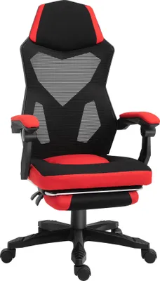 Immagine prodotto di Fortuna Lai Sedia da gioco Sedia da scrivania ergonomica con poggiapiedi regolabile in altezza Poliestere Nero Rosso 58 x 72 x 112-122 cm per ufficio e gaming