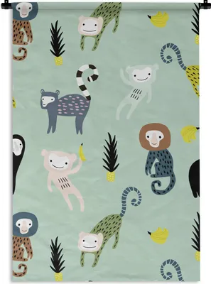 Produktbild von MuchoWow® Wandteppich Wandbehang Affe - Banane - Grün 120x180 cm Tapisserie Dekoration Wandtuch - Schlafzimmer - Dekorationen für das Haus