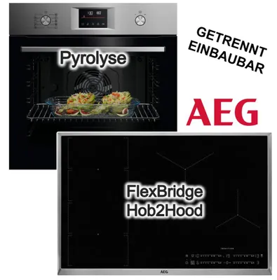 Produktbild von Herdset AEG Backofen Pyrolyse SurroundCook + Induktionsfeld 77cm FlexBridge PowerBoost Hob2Hood