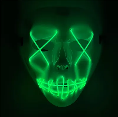 Image de Masque d'épouvante LED - comme dans Purge contrôlable, visage lumineux, pour Halloween, Mardi Gras & Carnaval comme costume pour hommes & femmes (Jason-LED-vert)
