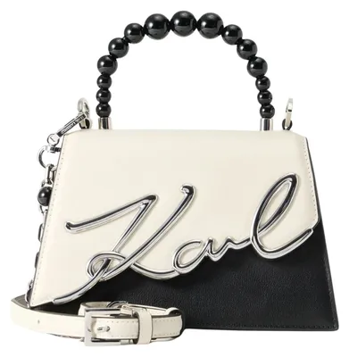 Obrázek produktu pro Karl Lagerfeld, taška přes rameno Signature 2.0, kombinace černé a bílé barvy, s perlovými detaily, z kůže