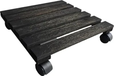 Obrázok produktu pre STOLMAK Podstavec pod kvetináč na kolieskach 30x30x8 cm čierny, borovicové drevo, vozík na rastliny do exteriéru