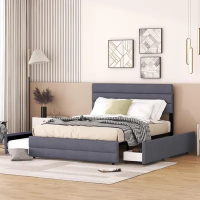 Obrázok produktu pre Fortuna Lai Čalúnená posteľ 140 x 200 cm manželská posteľ, plošinová posteľ s preťahovacím strojom pre dve osoby a dvoma zásuvkami (sivá)