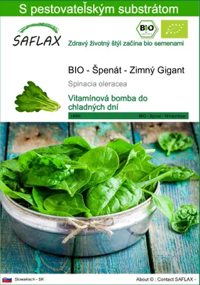 Obrázok produktu pre SAFLAX - BIO - Špenát - Zimný Gigant - Spinacia oleracea - 250 Semená - S pestovateľským substrátom bez klíčkov